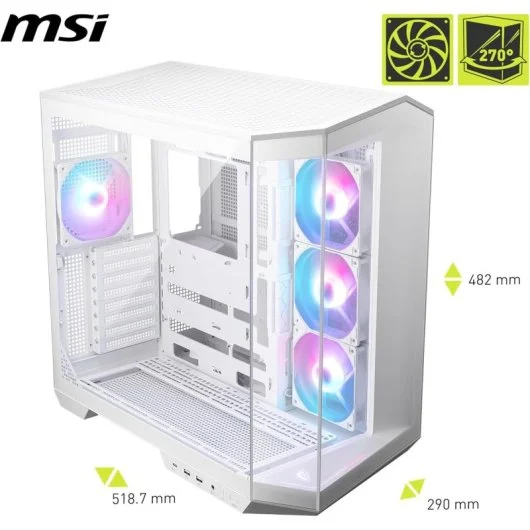 Boîtier PC MSI MAG PANO M100R PZ ARGB Demi-tour double verre trempé USB-C Blanc