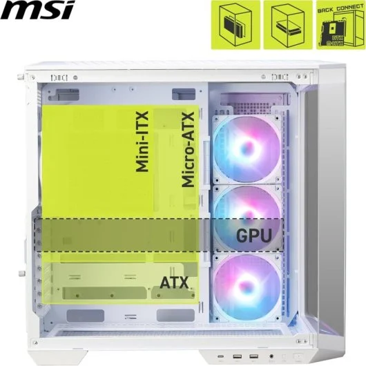 Boîtier PC MSI MAG PANO M100R PZ ARGB Demi-tour double verre trempé USB-C Blanc