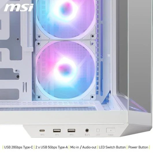 Boîtier PC MSI MAG PANO M100R PZ ARGB Demi-tour double verre trempé USB-C Blanc